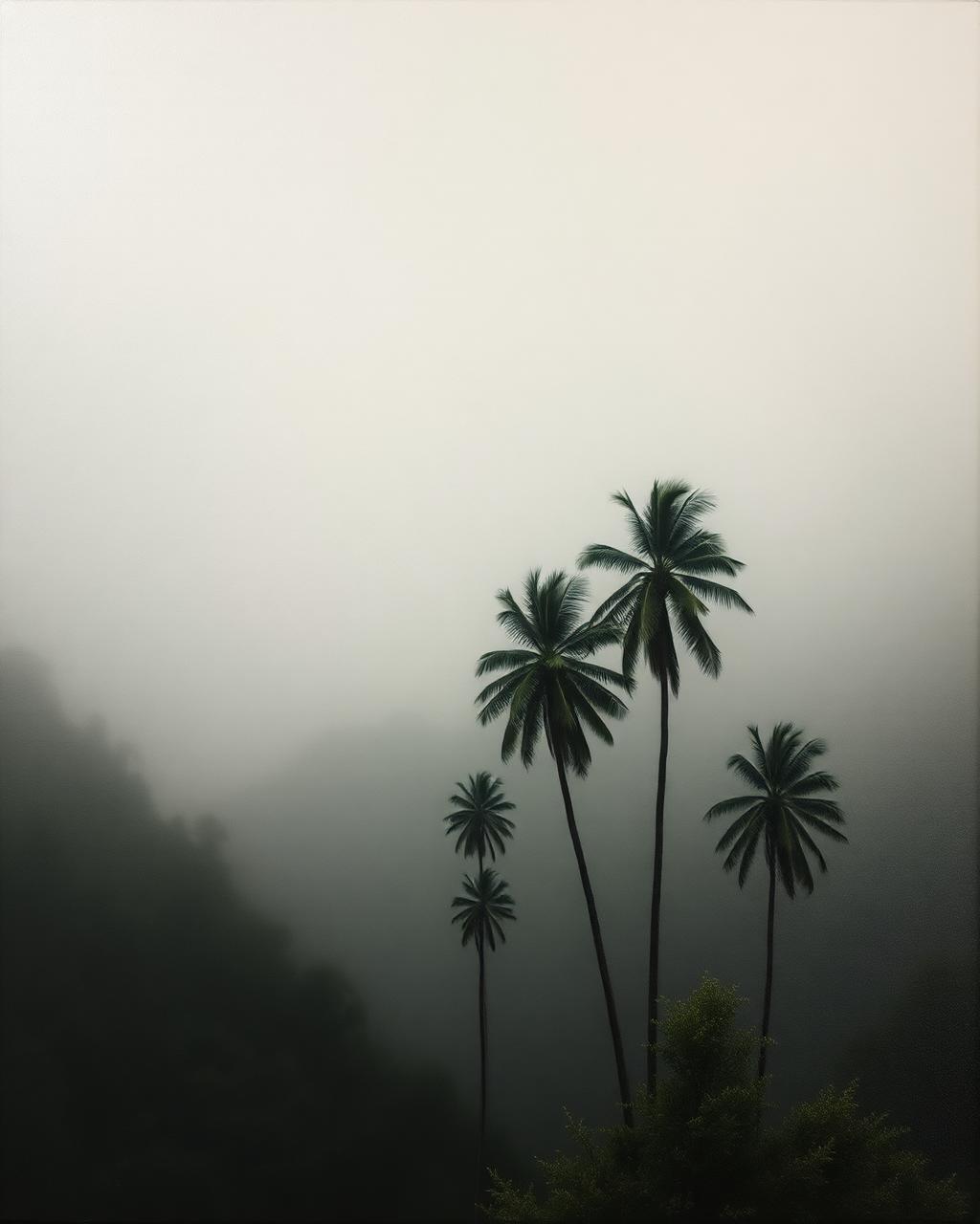 Pintura de palmas de cera del Valle de Cocora entre la niebla